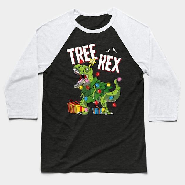 Tree Rex Boys Kids Dinosaur T Rex Funny Christmas Baseball T-Shirt by trendingoriginals